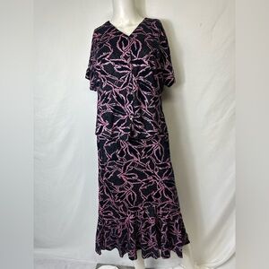 VINTAGE UNBRANDED 2 PIECE SKIRT SET PINK & BLACK SIZE SMALL W RHINESTONES